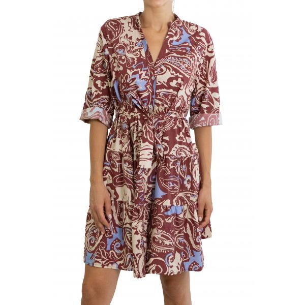 Vestito con manica lunga fantasia e colletto